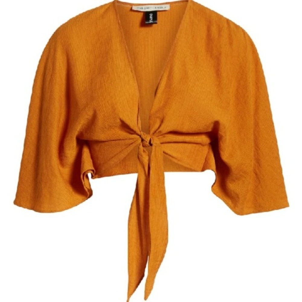 The East Order Amelie Top‎ Small Pumpkin Spice NEW Tie Front Crop Flutter Sleeve